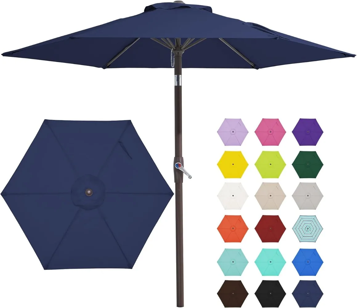 

JEAREY 7.5FT Patio Umbrella Market Table Umbrella with 6 Sturdy Ribs, Push Button Tilt/Crank Outdoor Umbrella for Garden, Deck