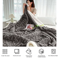 Home Thick Bed Blanket Double Layer Winter Warm Double Sided Throw Sofa Cover Cozy Flannel Throw Bedspread Super Soft Warm Quilt