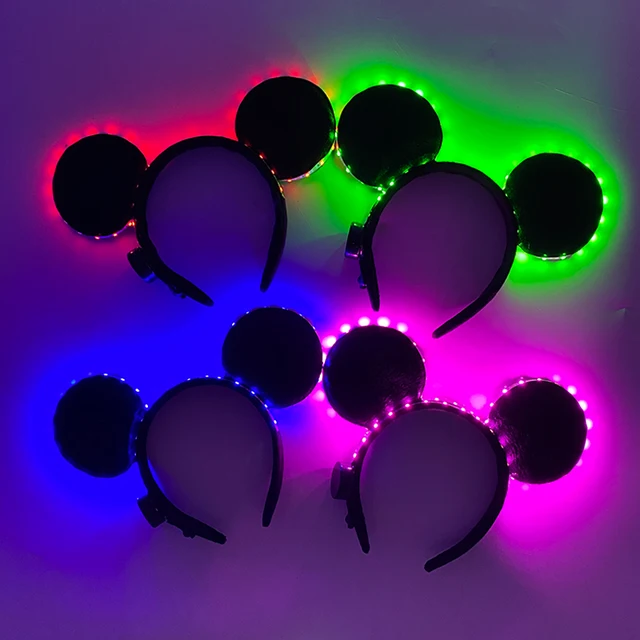 1/2 szt. LED świecące neonowe uszy myszy z pałąkiem na głowę dziewczyny festiwalowe opaski na głowę Mickey opaska do włosów dzieci urodziny akcesoria do włosów