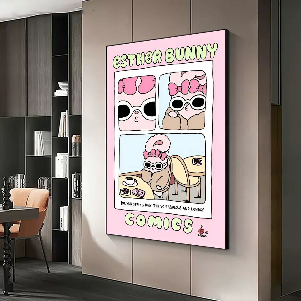 Poster Anime Esther Bunny poster Retro seni dinding berkualitas HD lengket untuk dekorasi ruangan Kawaii rumah