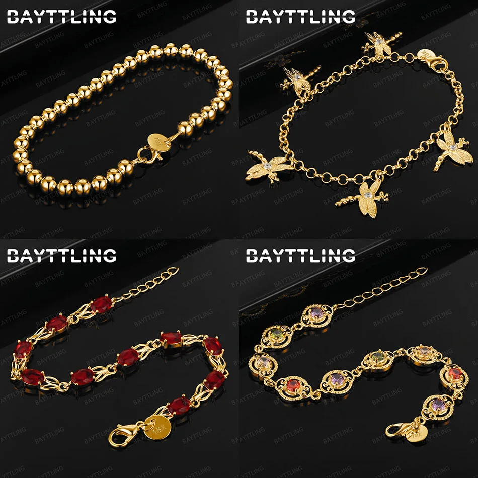 

Charm 925 Sterling Silver 18K Gold Exquisite Dragonfly Round Bead Bracelet Fashion Women's Gift Party Jewelry Accessories