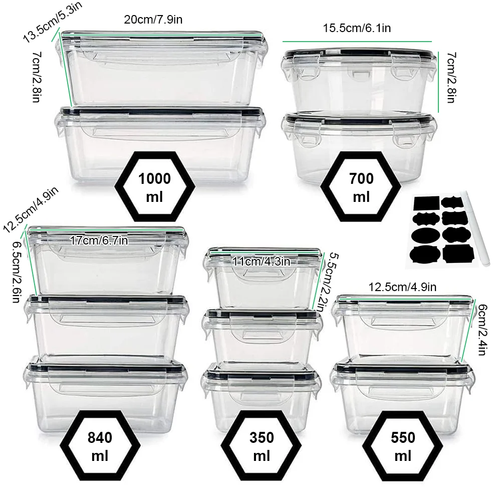 12-teiliges Lebensmittel-Aufbewahrungsbox-Set Frischhaltebox Lunchbox Lebensmittelbehälter mit Deckel für Outdoor-Picknicks Küchenaufbewahrung – Detail 6
