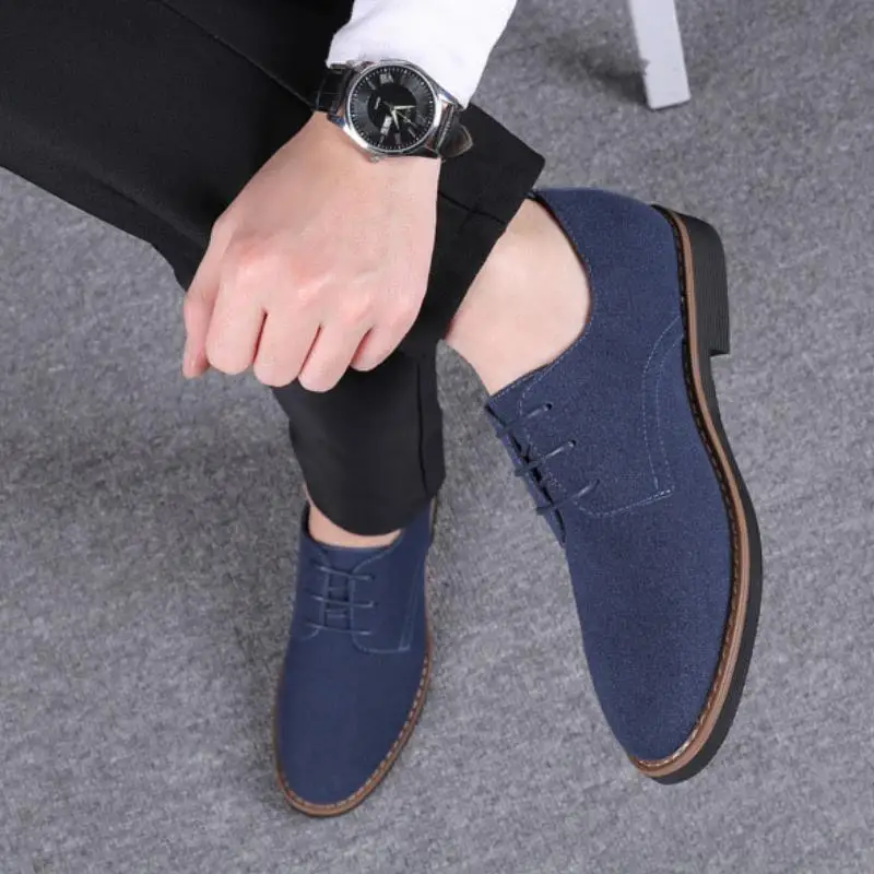 Men Suede Shoes Lace Up Blue Oxford Shoes for Men Flats 2023 Fashion Men Sneakers Autumn Breathable Comfortable Casual Men Shoes