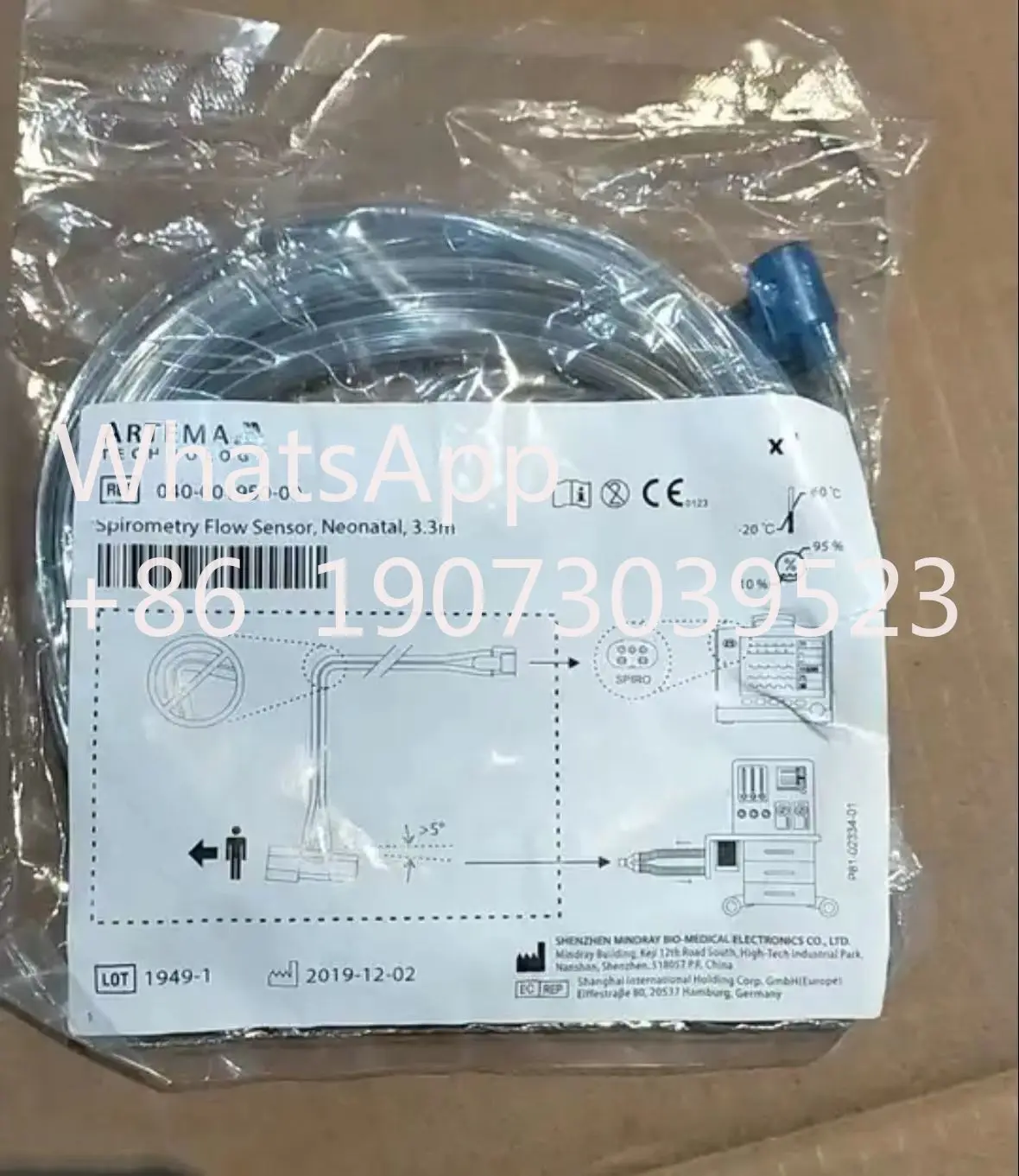 Spirometny Flow Sensor Neonatal, 3.3m for Mindray pn：040-001950-00 （New, Original, Single）