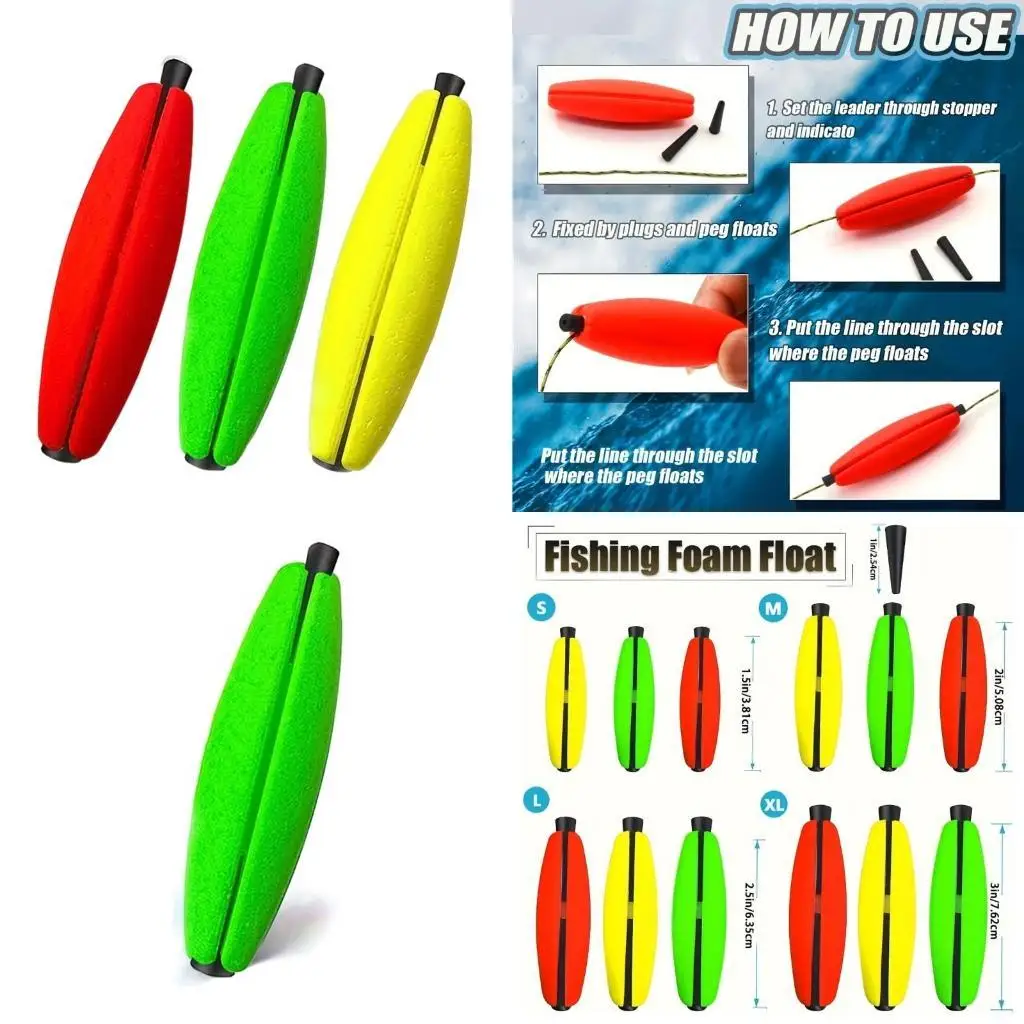 

Y1UC 15pcs Fishing Foam Bobbers Peg Float Fishing Corks Bobbers 1.5/2/2.5/3in
