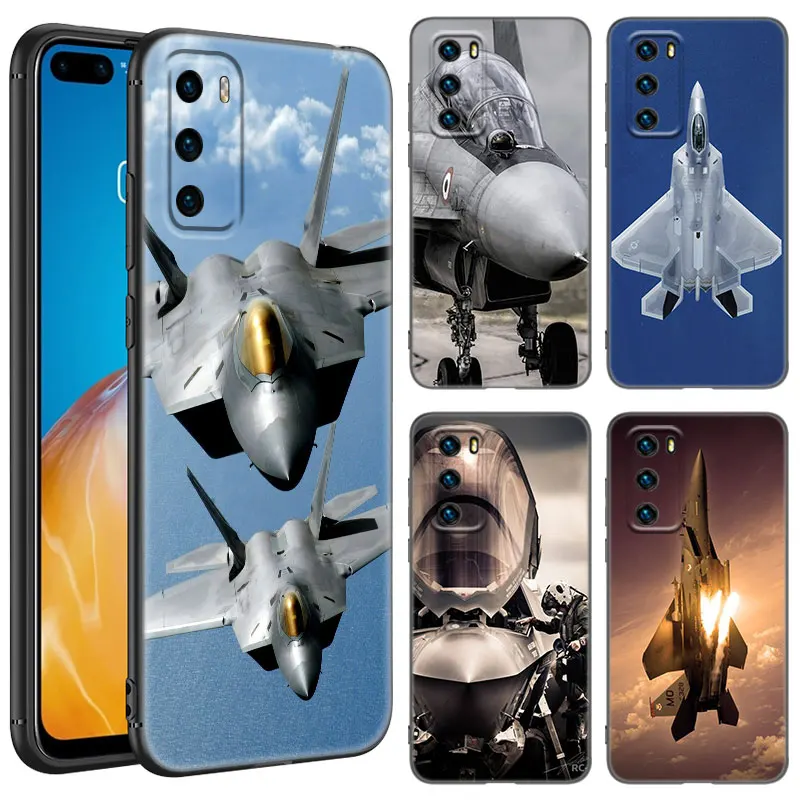 Air Force Fighter Black Silicone Phone Case For Huawei P10 P20 P30 P40 Lite P50 P60 Art P50E P Smart Z 2018 2020 2021 Pro 2019