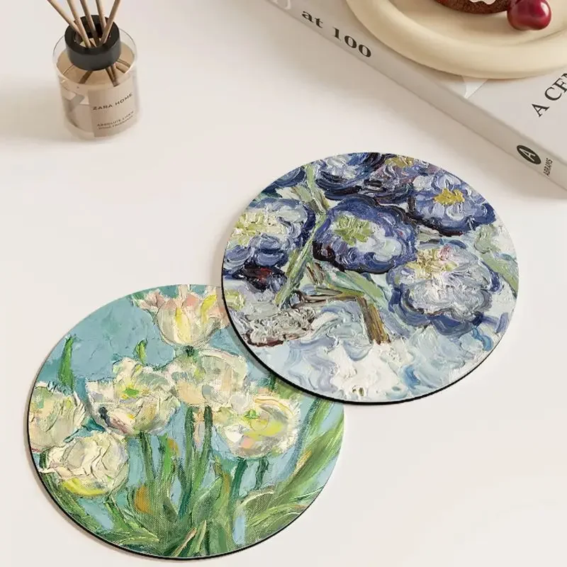 Flower Coasters Round Table Mats Creative Waterproof High Temperature Heat Insulation Oil Painting Placemat Jewelry Photography