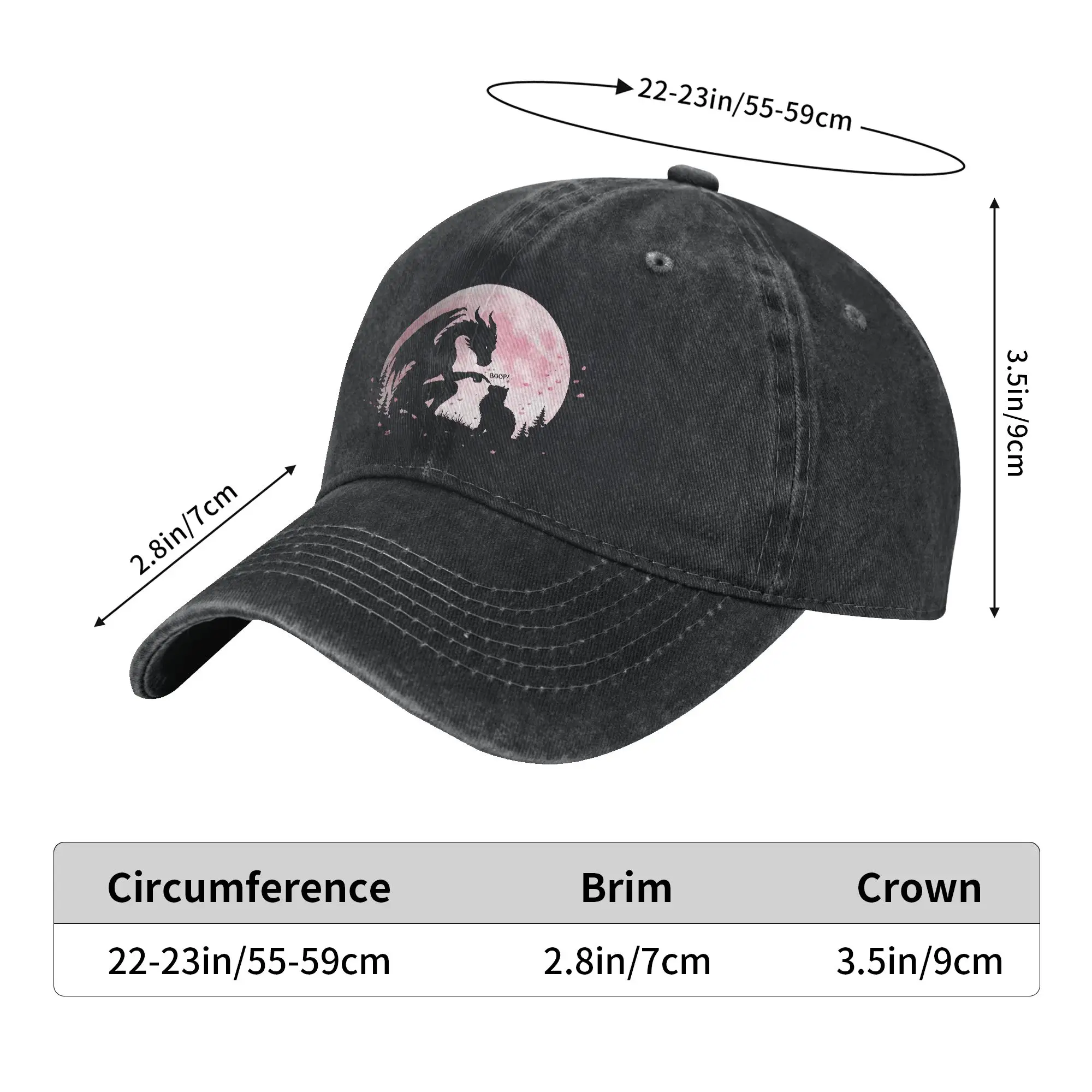 Dragon Boop Cat Under Full Moon Funny Cute Fantasy Night Sun Baseball Cap Female Male Print Trucker Hat Sun-Proof Baseball Caps