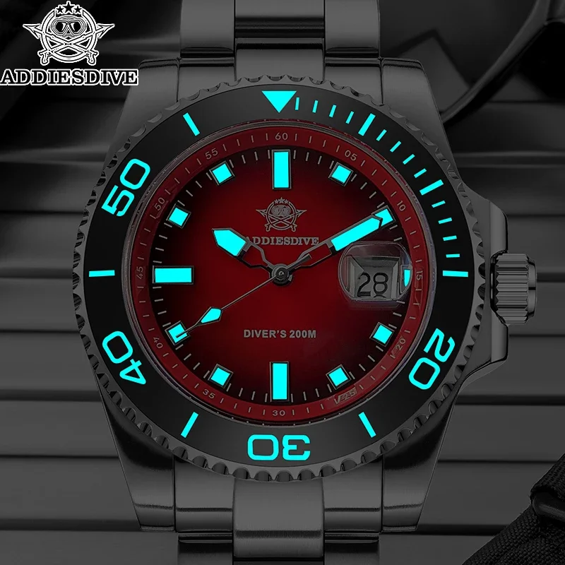 ADDIESDIVE Luxury Fashion Men Clock 200m Waterproof Luminous Stainless Steel Luminous Quartz Watches Ceramic Bezel Reloj hombre