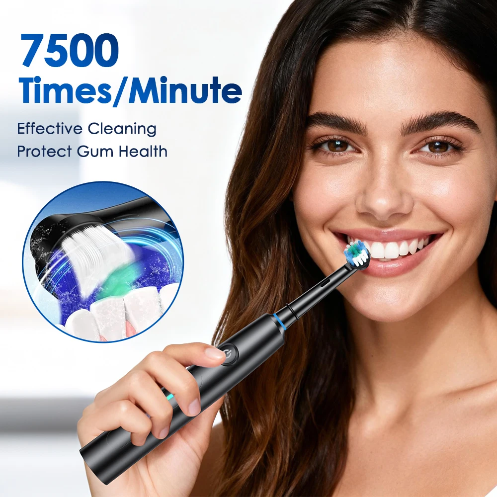 

Rotating Electric Toothbrush with 4 Brush Heads with 5 Cleaning Modes Clean Teeth Battery Powered Rechargeable Toothbrush