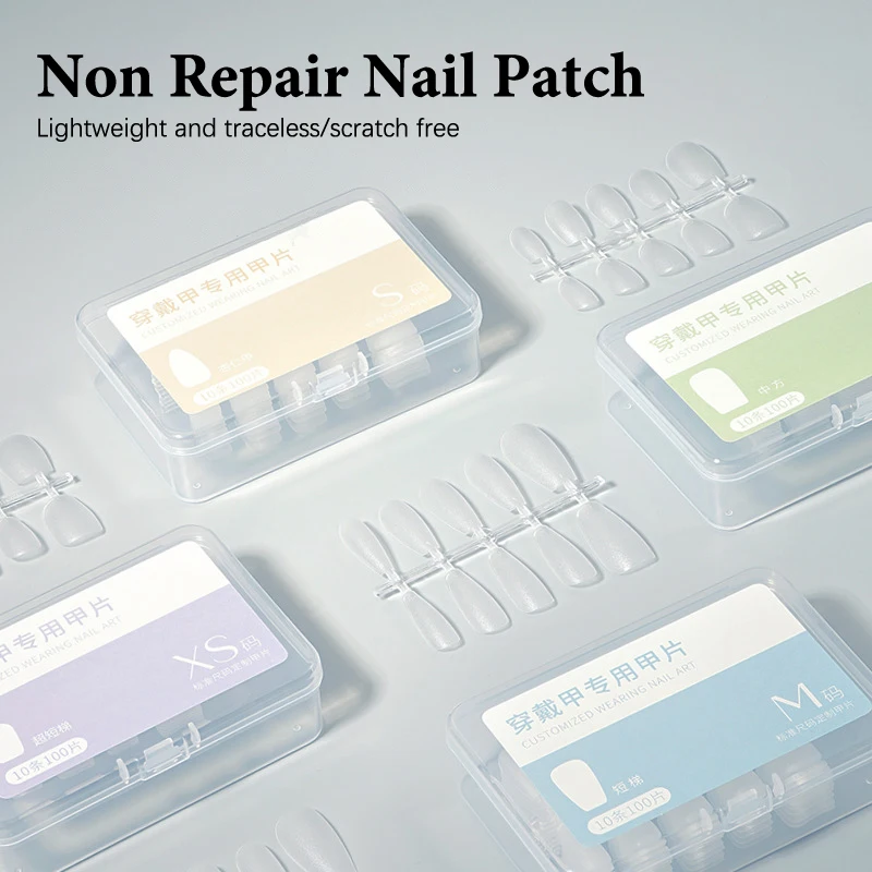 100Pcs/box XS/S/M Fake Nails No Polishing No Trace Press On Nails Clear Artificial Thin Nail Tips For Nail Extension Home DIY
