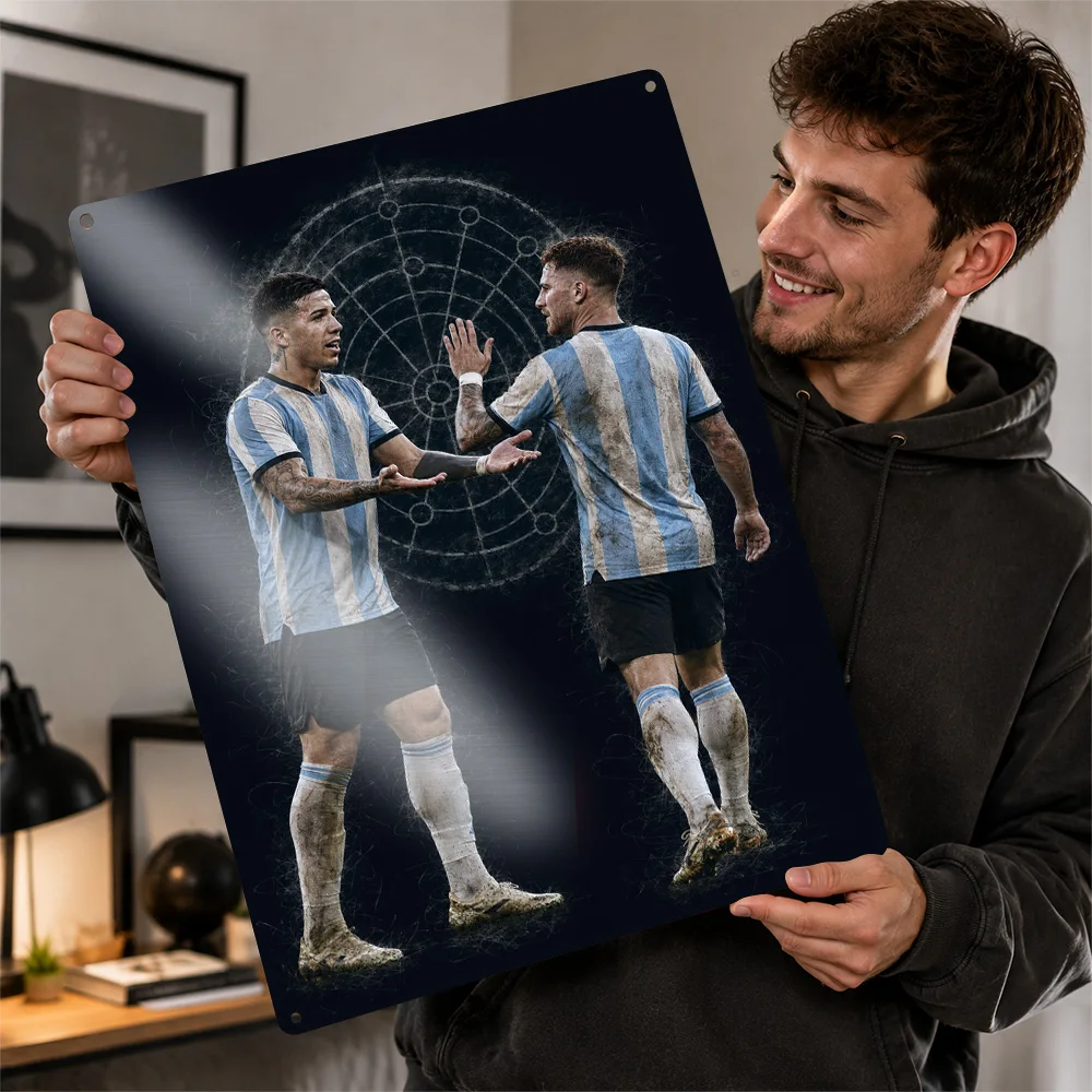Enzo Fernández & Alexis Mac Allister Football Aluminum Poster Personalized Metal Sign Club Legacy Style Wall Art Ideal For Gym