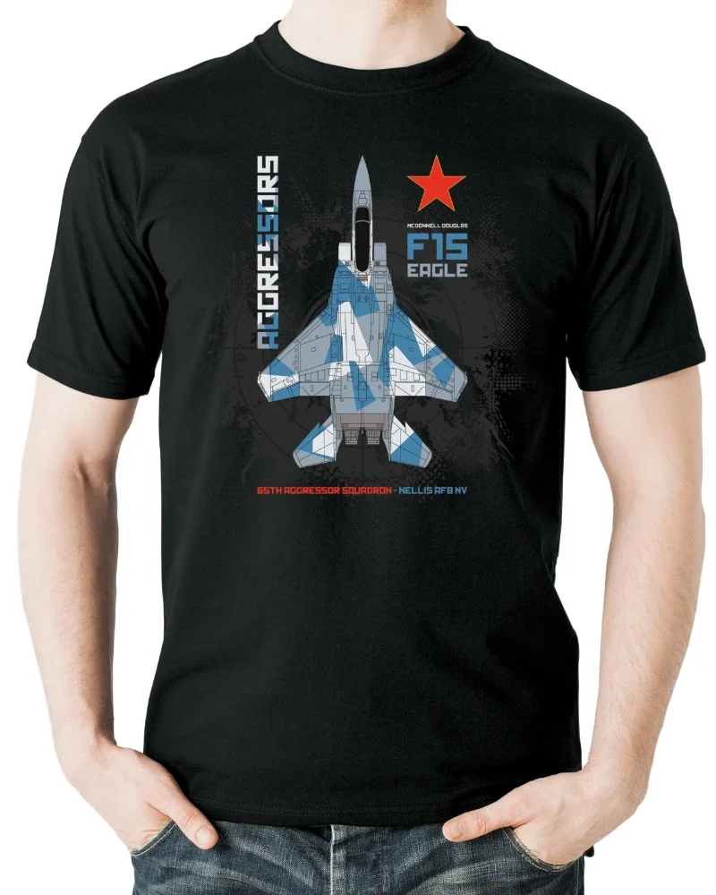 Aviation Themed Summer Cotton Short Sleeve O-Neck Men's T Shirt New Aggressor F-15 Eagle Fighter Printed T Shirt heavyweight2024