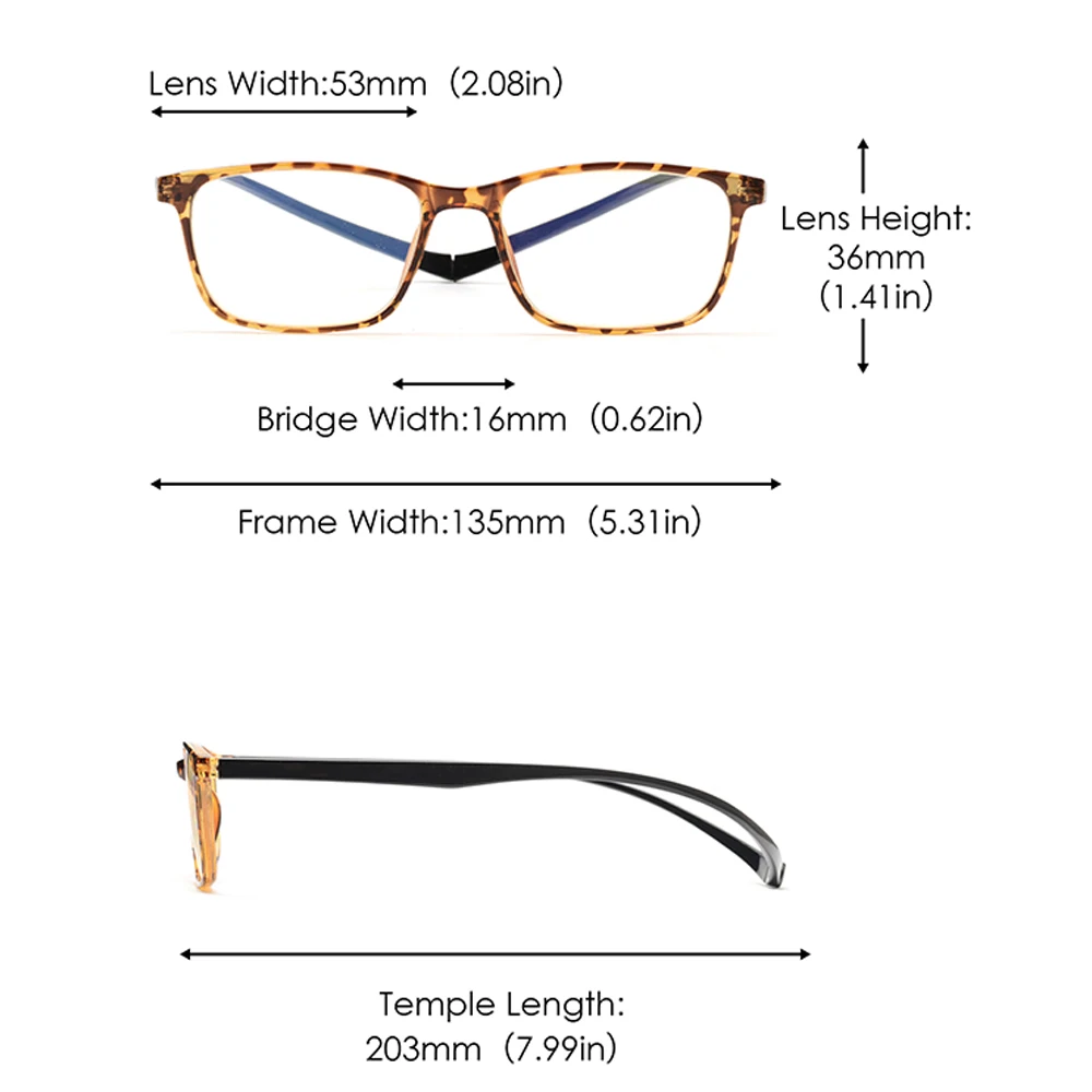 JM Magnet Temple Blue Light Reading Glasses for Men Women Vintage Square Diopter Magnifier Presbyopic Glasses