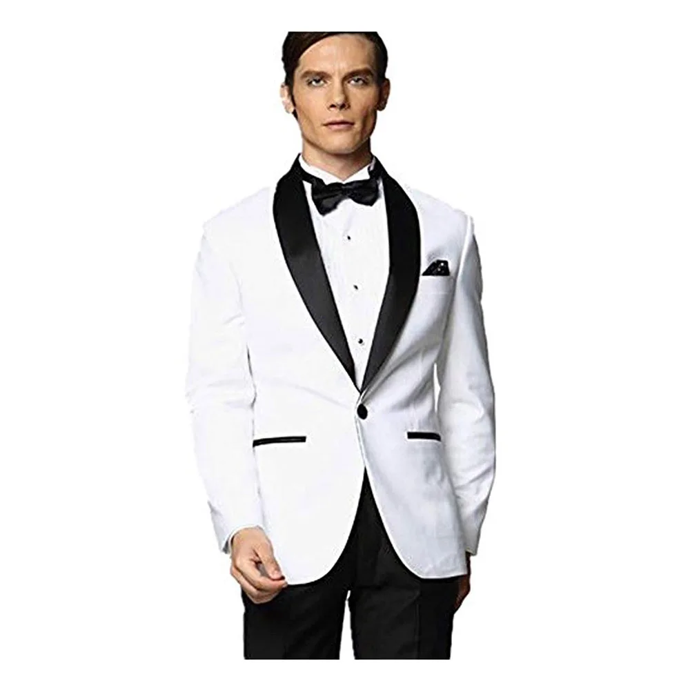 Blazer One Piece White Jacket Black Shawl Lapel One Button Slim Fit Elegant Groom Outfits Men\'s Suits Formal Wedding Occasion