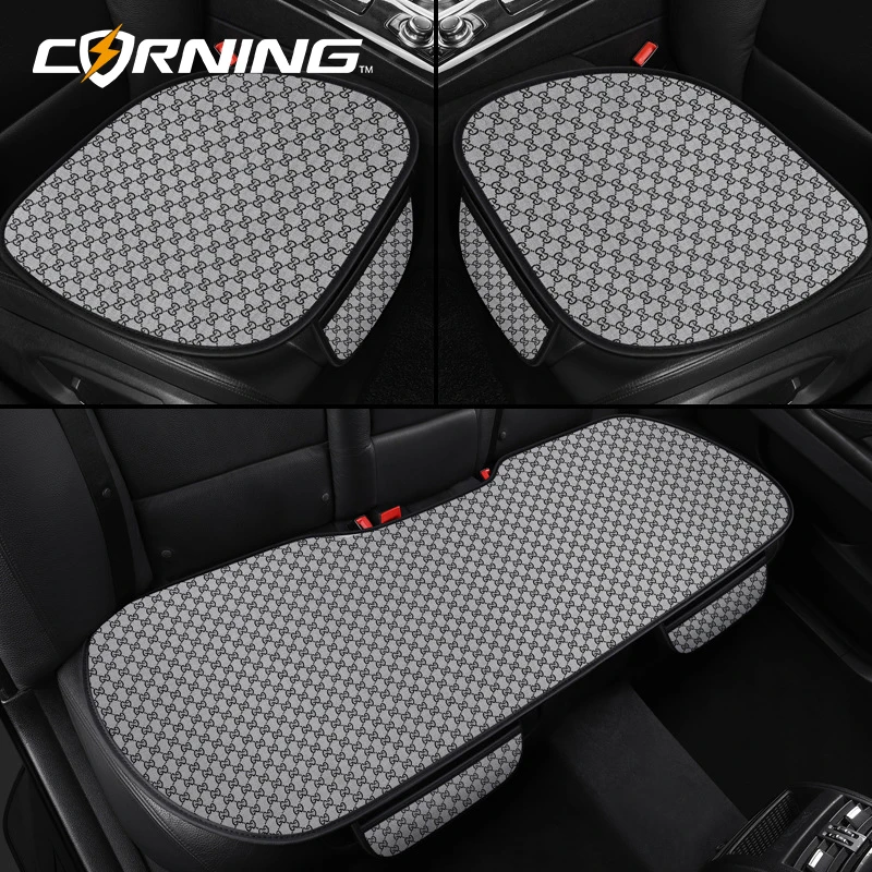 Linen Car Seat Covers Set Four Seasons Breathable Non-slip Front Rear Seat Protector Auto Cushion Universal Interior Accessories