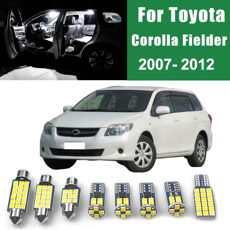 

For Toyota Corolla Fielder 2007 2008 2009 2010 2011 2012 8pcs Car LED Interior Dome Lamps License Plate Trunk Lights Accessories