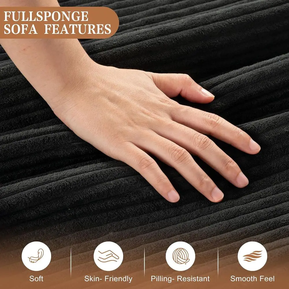 Sofá Seccional Estofado de 76 polegadas, Sofá em L com Puff de Armazenamento e Chaise Reversível para Sala de Estar, Veludo Preto