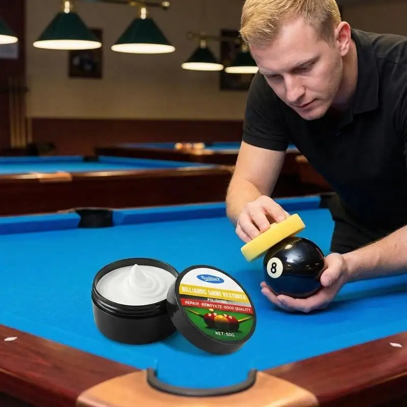 

50g Billiard Ball Cleaner Wax With Sponge For Cleaning Restoring Polishes Removes Dust Dirt Grime For Pool Balls Beginners Pro