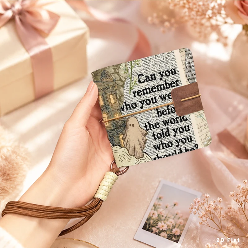 Gothic Retro Newsprint Ghost Pattern Mini Photo Album Pocket Size Photo Storage Notebook Detachable Hand Strap Commemoration Gif