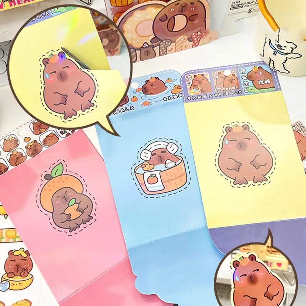 4 Pcs/bag Cartoon Capybara Sticker Waterproof PET DIY Cute Kid Creative Stationery Handbook Sticker Gift