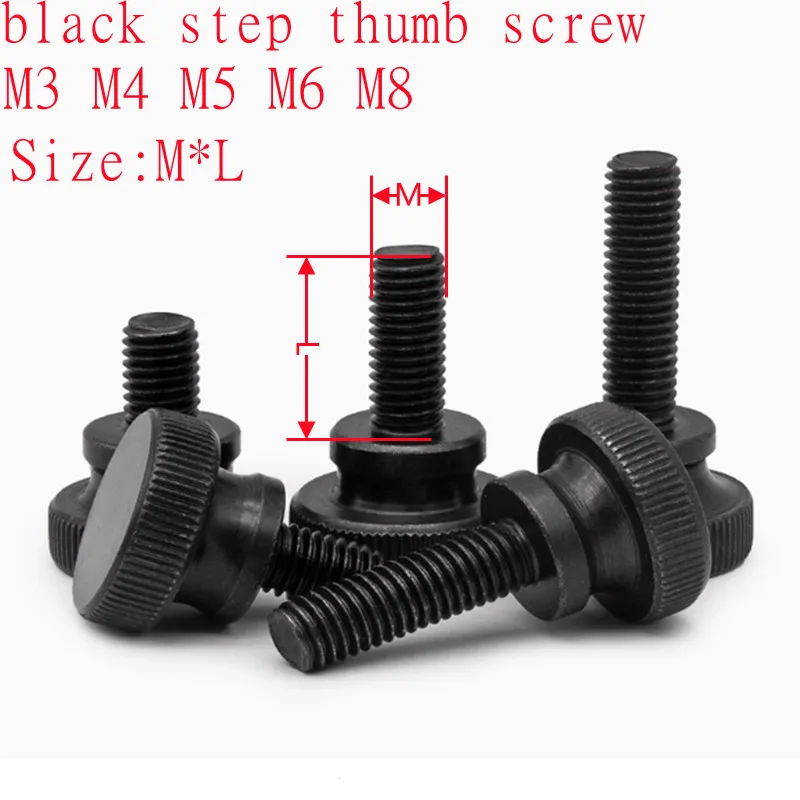 2pcs-5pcs M3 M4 M5 M6 m8 Black Carbon Steel Knurling Head Knurled Thumb Screw Hand Tighten Curtain Wall Lock Screws GB834