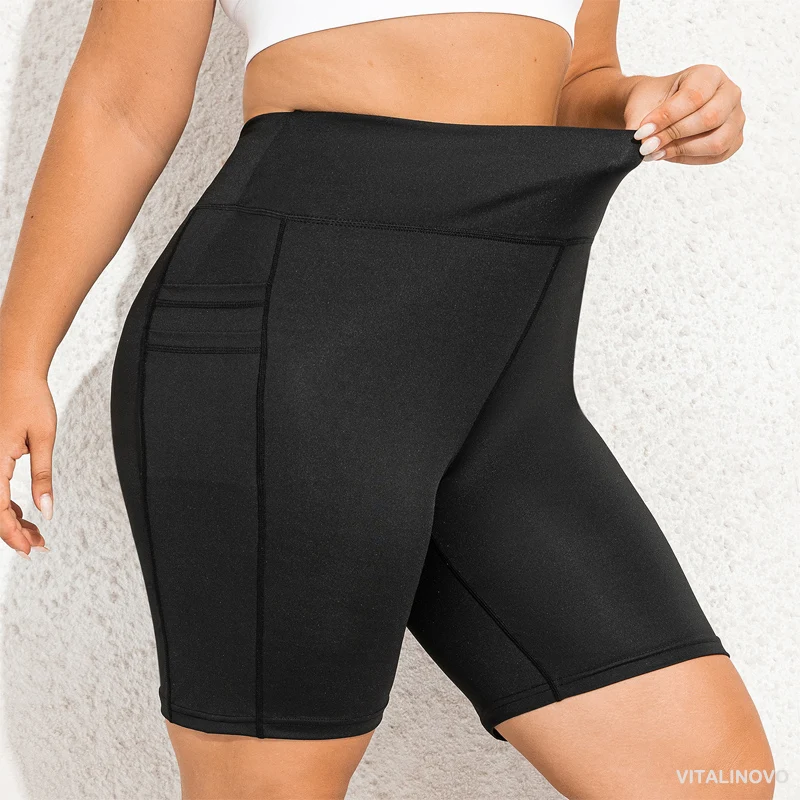 VITALINOVO Plus Size Biker Shorts with Pockets for Women High Waisted Workout Tummy Control Gym Running Athletic Yoga Short