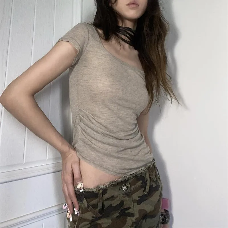 

Short Sleeves T-Shirts Kpop Women Asymmetric Geometric Pastel Print All Seasons Versatile Office Casual Formal Work Trendy Sweet