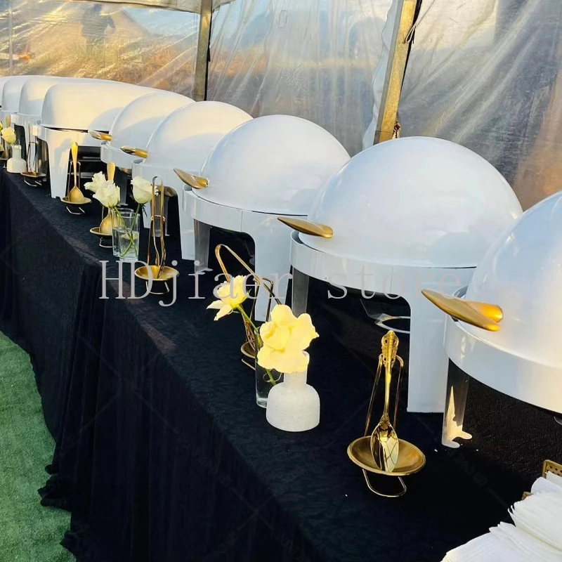 

Buffet hot white food heater set restaurant hot pot stainless steel chef 6L round roll top hot pot for sale