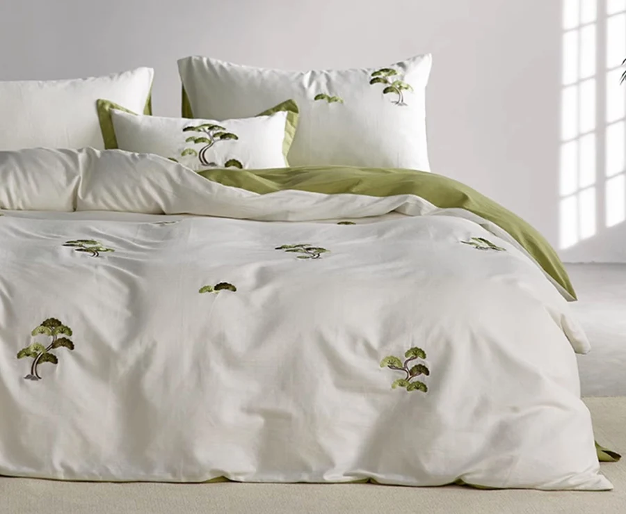 Fashion chinoiserie embroidery pine green bedding set,twin full queen king cotton home textile bed sheet pillow case quilt cover