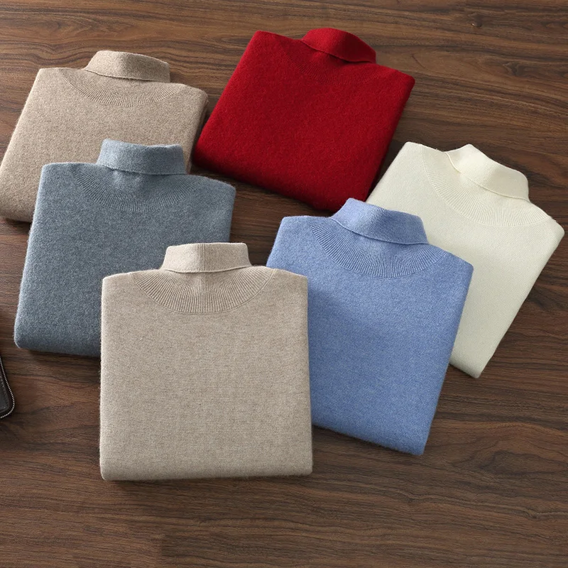 

Шикарная мужская одежда, осенне-зимний деловой повседневный вязаный свитер из 100% кашемира с высоким воротом, базовый стильный базовый свитер, мужские топы