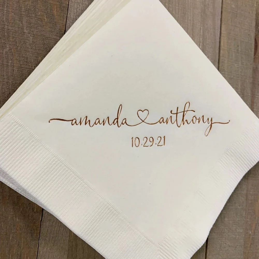 

50 Personalized Wedding Napkins Personalized Heart Connected Monogram Wedding Napkins Custom Bar Napkins Reception LOTS of COL