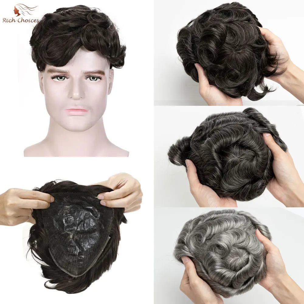 8x10 Full PU Toupee for Men Human Hair Piece Durable Thin Skin Hair Replacement System Mens Toupee Prosthesis Hair Units Wig