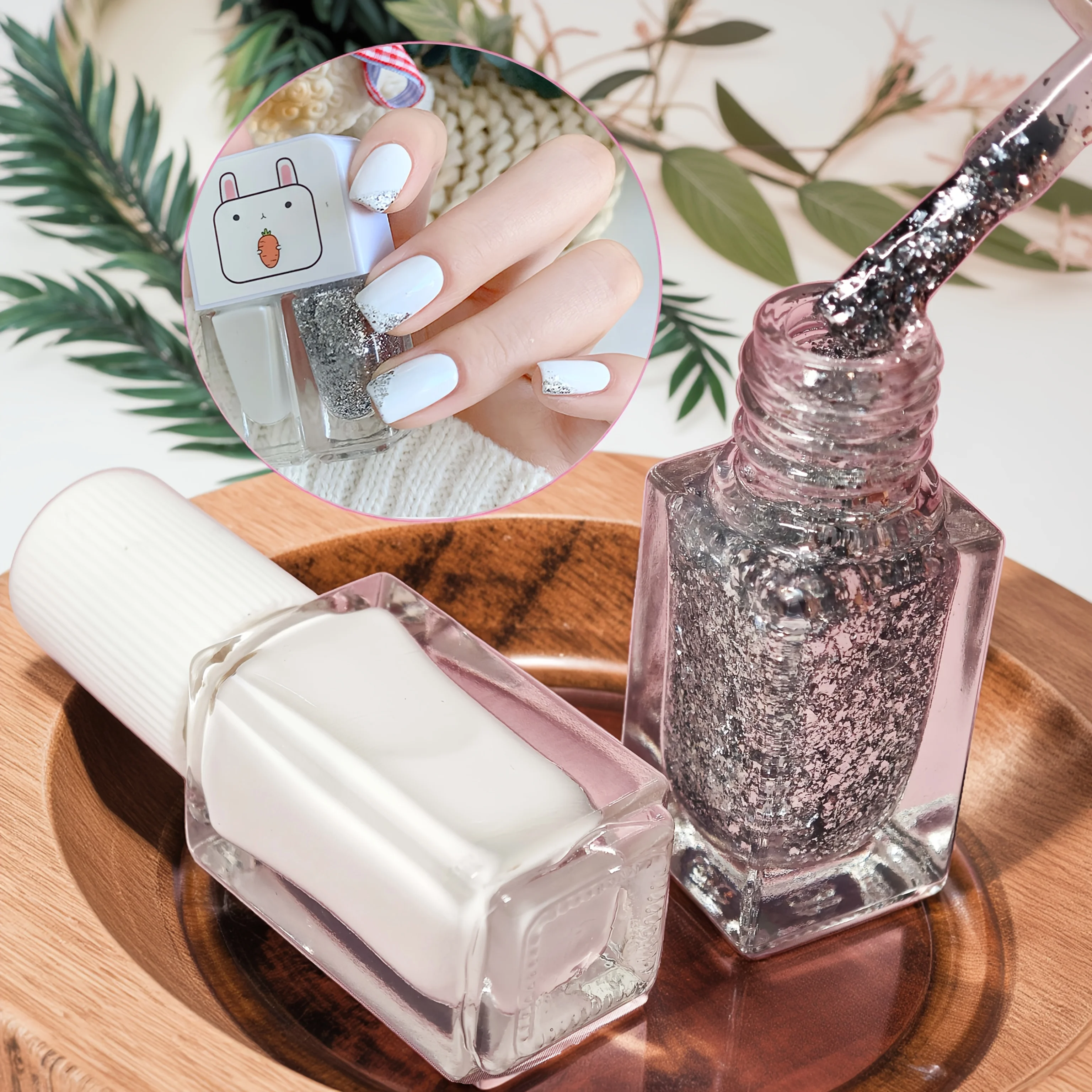 D02 White Lover 2-Bottle Set طلاء أظافر بدون خبز سريع الجفاف طويل الأمد قابل للنزع طقم طلاء أظافر قائم على الماء