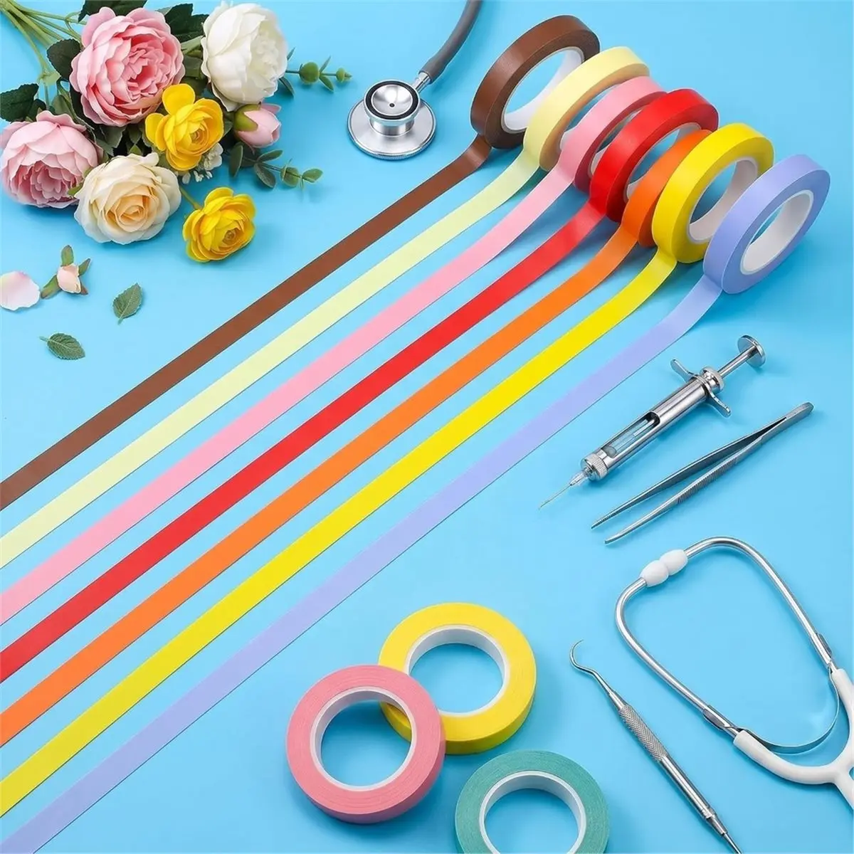 12 Rolls Autoclave Tape Colored 216ft/L X 0.4in/W Instrument Tape Tool Identification Marking Fineline Tapes