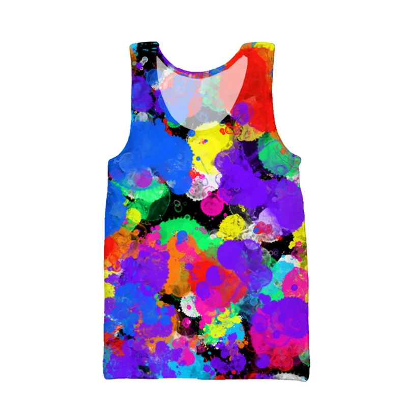 3D Printing Colorful Psychedelic Tank Top For Men Summer Street Beach T-shirt Casual Fitness Bodybuilding Gym Muscle Vest