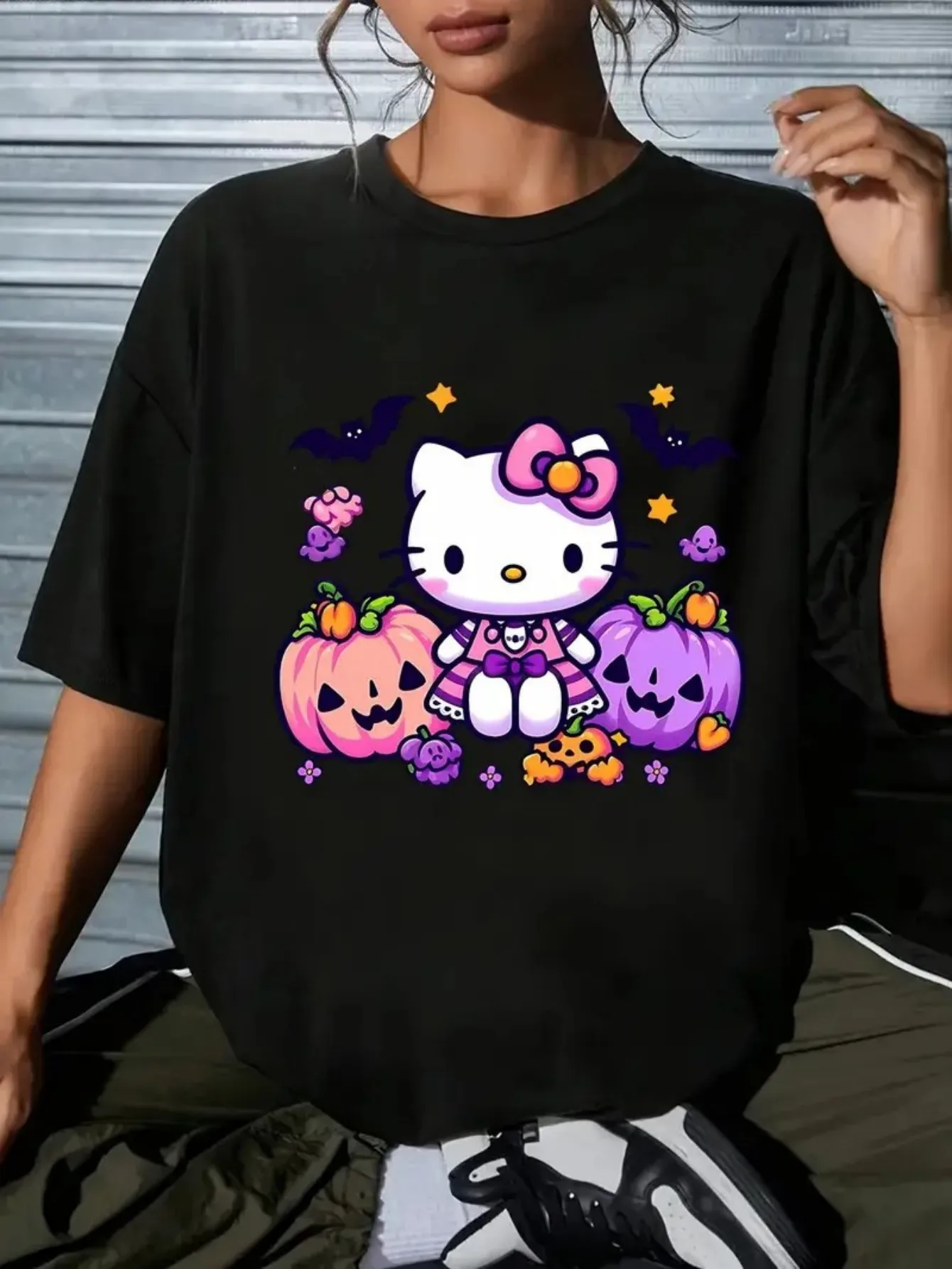 

Хэллоуин Hello Kitty графический принт лето осень зима хлопковые мужские и женские футболки с короткими рукавами роскошные уличные