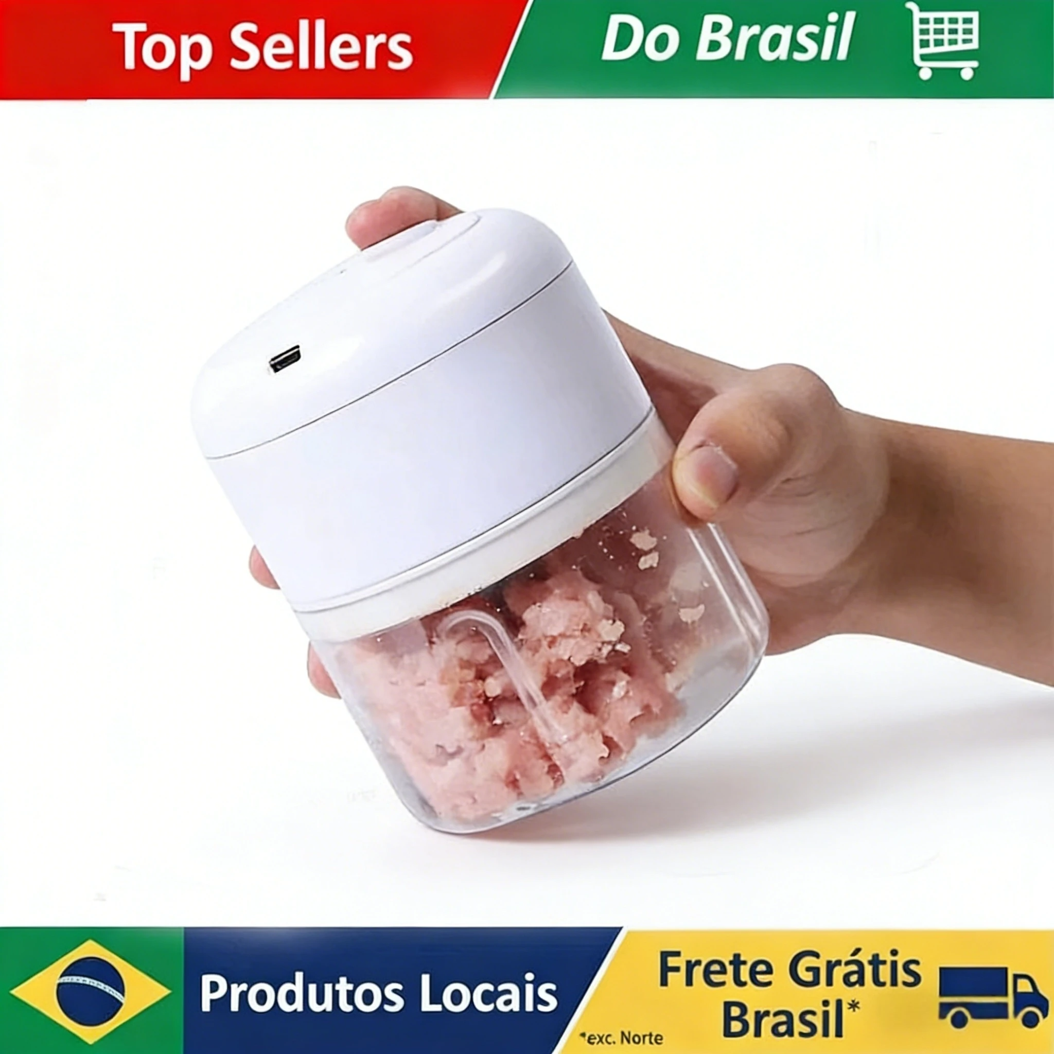 Mini Processador de Alho e Moedor de Carne Recarregável, Durável e Robusto, Ideal para Triturar Alho, Pimenta, Cebola e Carne Moída