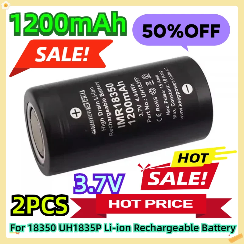 

For 18350 1200mAh 3.7V UH1835P Li-ion Rechargeable Battery 2pcs
