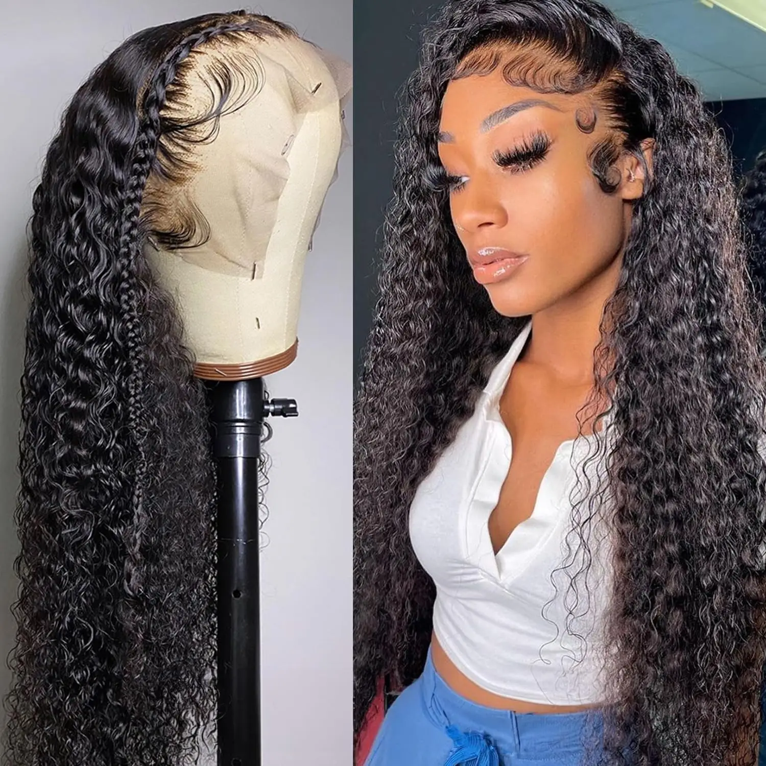 

13x6 Hd Transparent Deep Wave Frontal Wig Curly Lace Front Human Hair Wigs For Women Wet And Wavy 4x4 Water Closure Wig