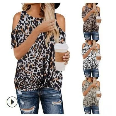 

Women's Off-oulder ort-Sve T-irt Princ Sle Cotton Summer Faion Ladies' Top Leopard Pattern Casual Wear