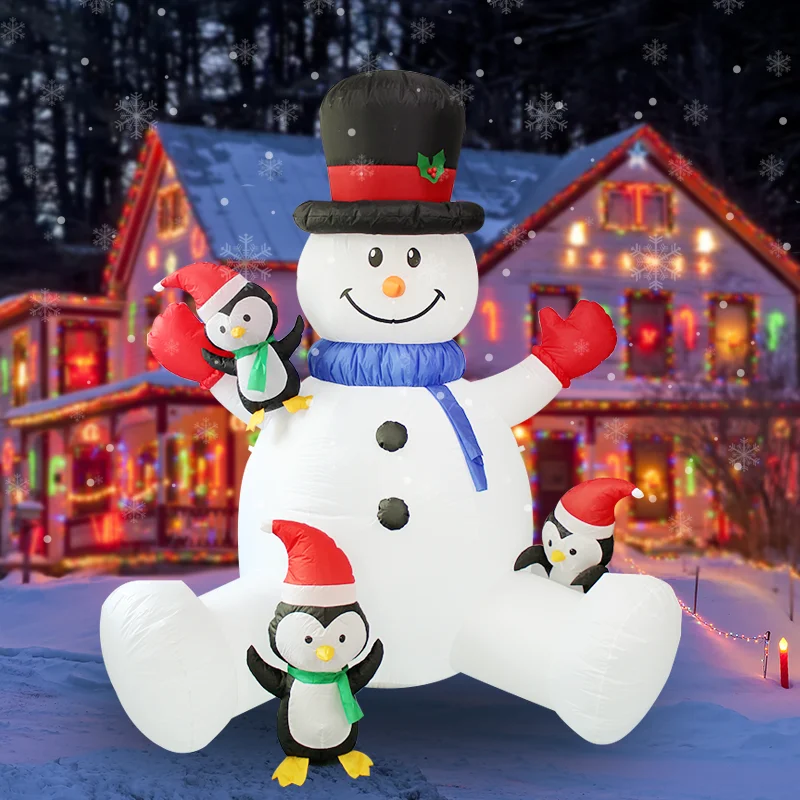 2.1M/7FT Christmas Inflatables Sitting Snowman Penguin Outdoor Model with LED Lights Indoor Outdoor Carnival Xmas Decorations
