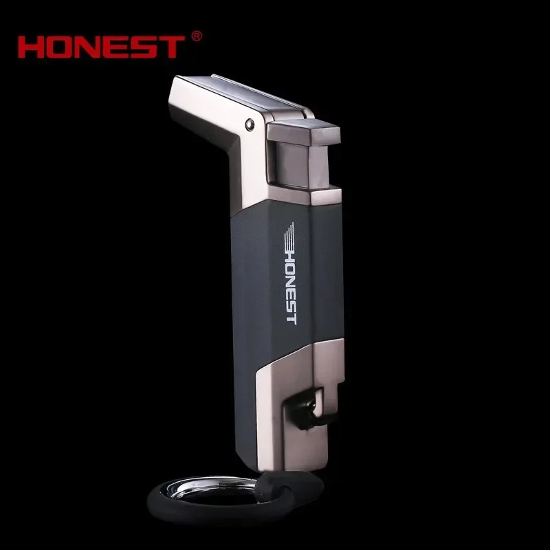 HONEST New Outdoor Adventure BBQ Windproof Turbo Jet 1300 C Turbo Torch Cigar Lighter Keyring Gas Lighter Men\'s Smoking Gadget