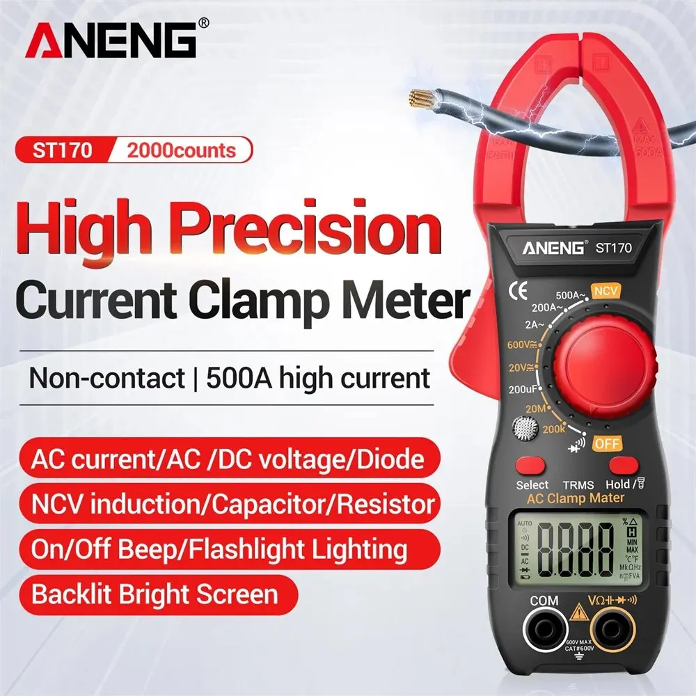 Aneng st170クランプメーターマルチメーターhdバックライト表示画面付きミニアンペリメートクランプテスター非接触電気技師ツール