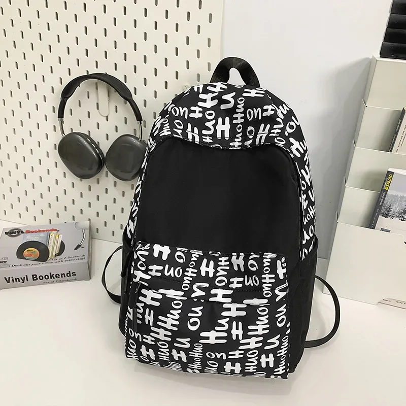 2025 Trendy American Letter Backpack Water-Resistant Laptop Bag for Teens School College Casual Daypack High Capacity Rucksack