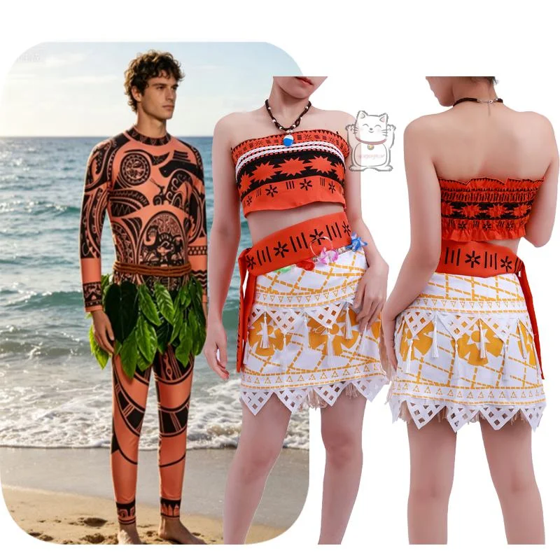 Journey to the Sea Moana Moana cosplay costume Maui tattoo T-shirt pants Halloween adult role-playing costume wig