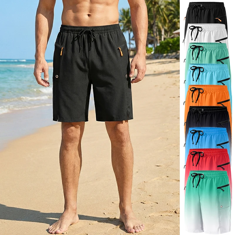 Mens Summer Beach Shorts with Zipper Pockets Quick Dry Board Shorts with Mesh Liner Swim Trunks Swimwear Swimsuit Bathing Suit