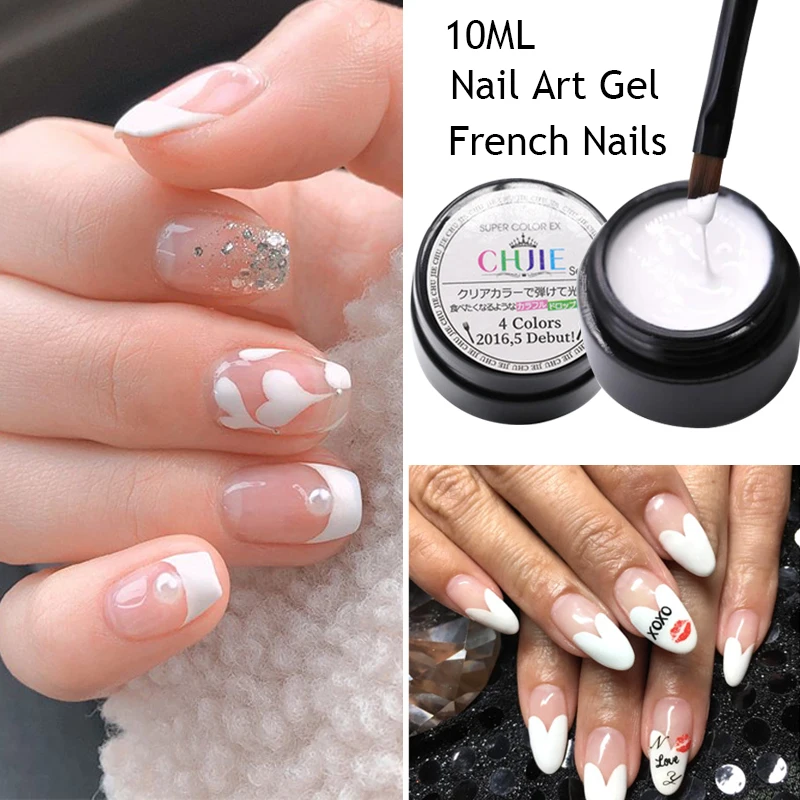 Esmalte de uñas de Gel blanco, barniz semipermanente Uv para capa superior, pintura francesa multifuncional, suministros de Arte de uñas, 10ml