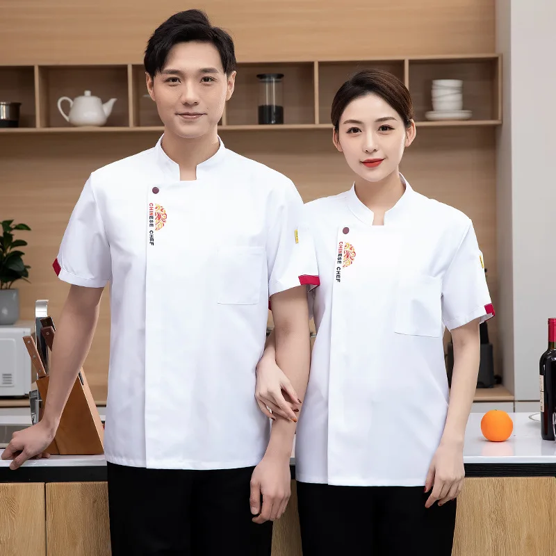 Chef Overalls Short Sleeve Men's plus-Sized Hotel Kitchen Dining Canteen Work Clothes plus Size Long Sleeve Chef's Uniform Breat