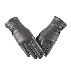 Women Leather Touchscreen Gloves With Soft Fleece Lining-Perfect For Stylish Warmth On Casual Weekends